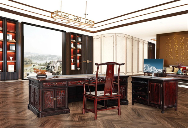 山東紅木品牌巧奪天工《錦繡山河班臺》賞析，書房里的精英格局氣場