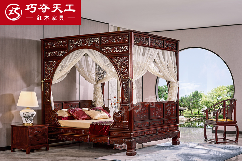 花鳥(niǎo)雙月洞門架子床