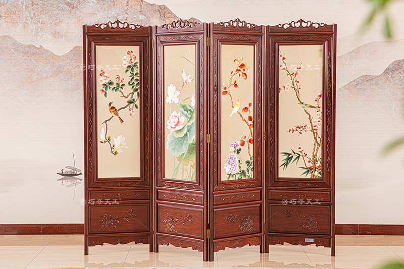 蘇繡四扇屏（春夏秋冬）